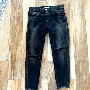 Moussy Vintage Fremont Skinny Crop Stretch Jeans Distressed Black Washed Denim